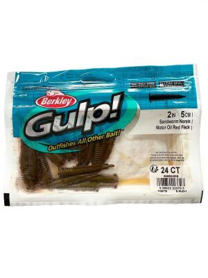 Berkley Gulp Saltwater Sandworm 5cm LRF Silikon Yem Motor Oil Red Fleck - 1
