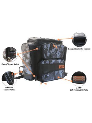 Fujin Black Camo Back Pack - Balıkçı Sırt Çantası - 3
