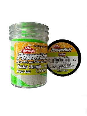 Power Bait Turbo Dough Trout Bait Glow-Grn-White - 1